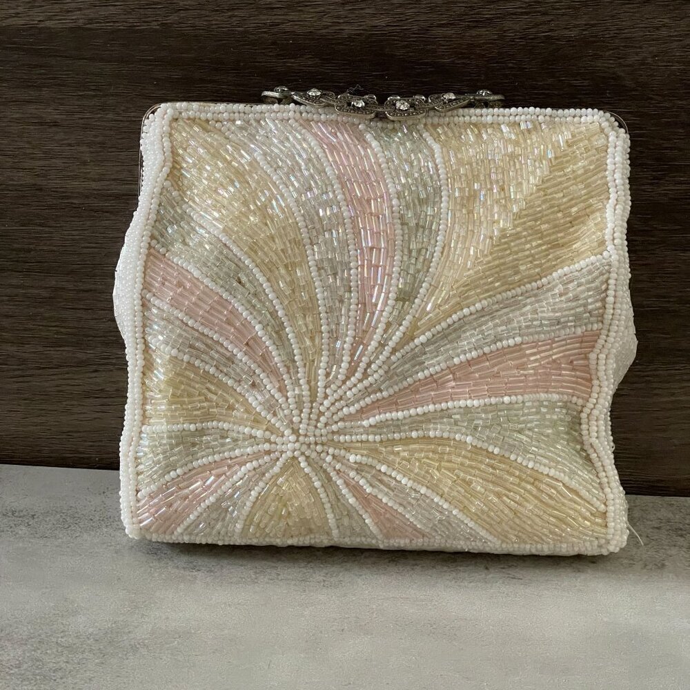Walborg Vintage Multi-Color Starburst Beaded Evening Bag Fancy Clasp with Strap - Picture 4 of 11